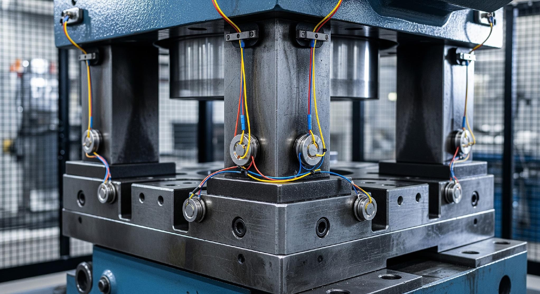 Industrial stamping machine with strain sensors